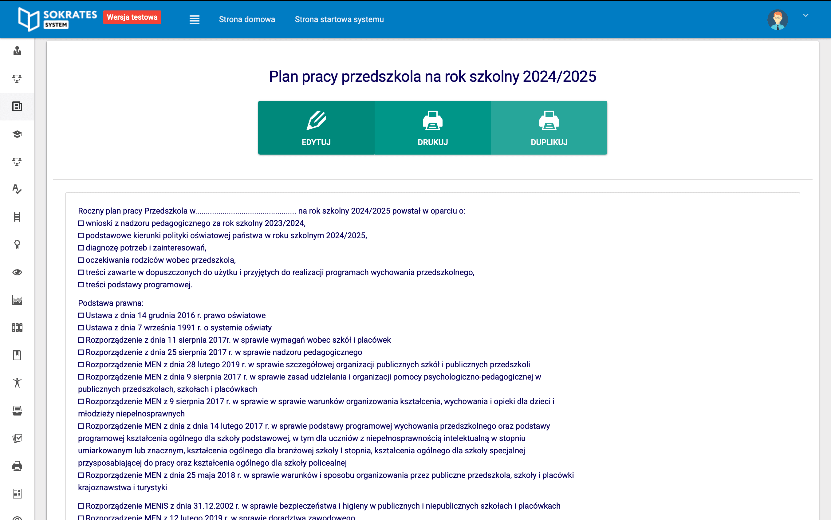 Plan pracy szkoły i przedszkola